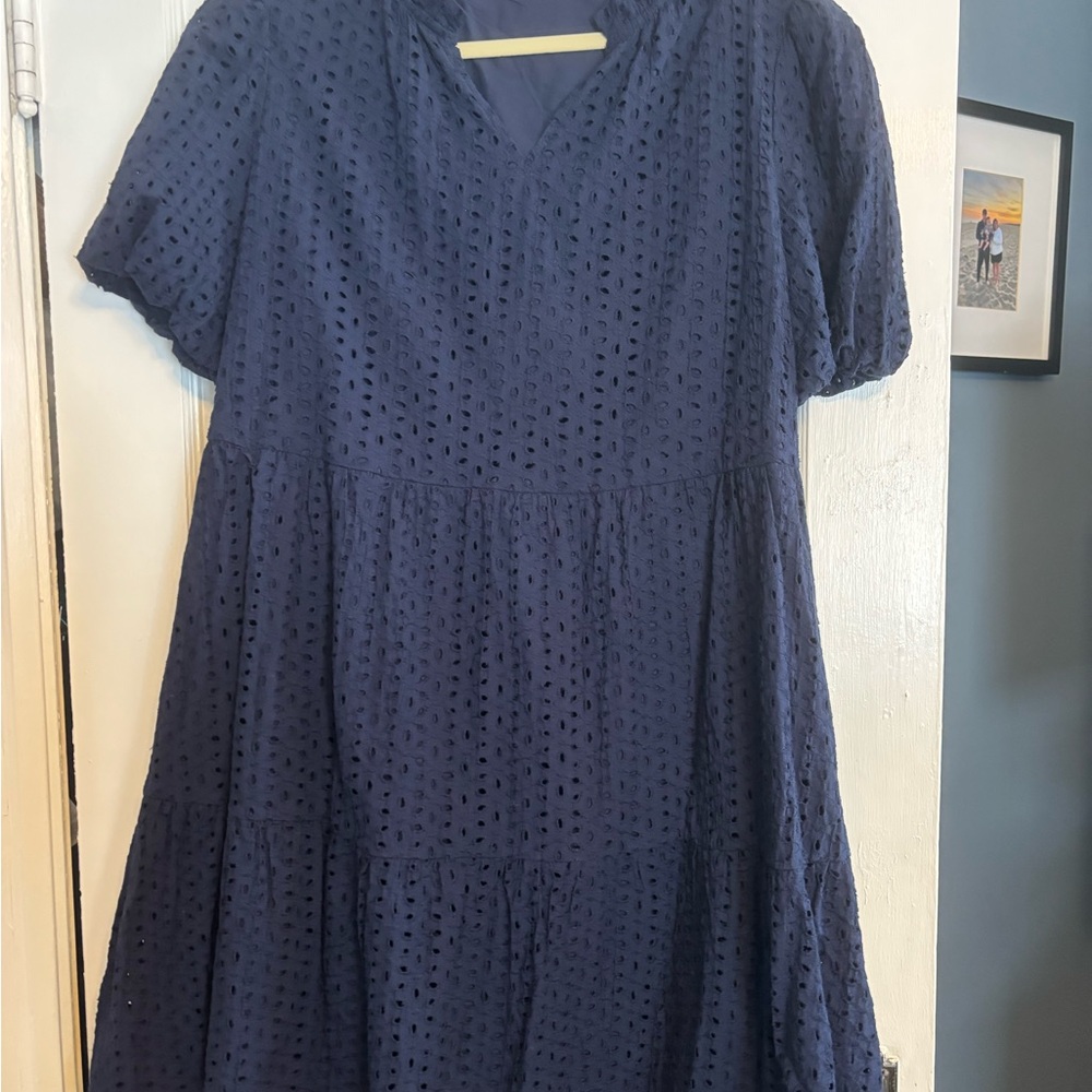 Elegant Navy Blue Eyelet Dress
